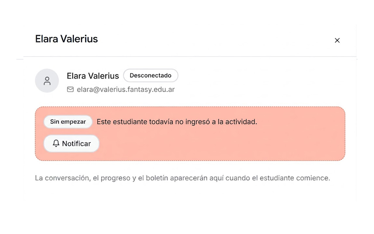 Panel de seguimiento de un estudiante con su estado y evidencia