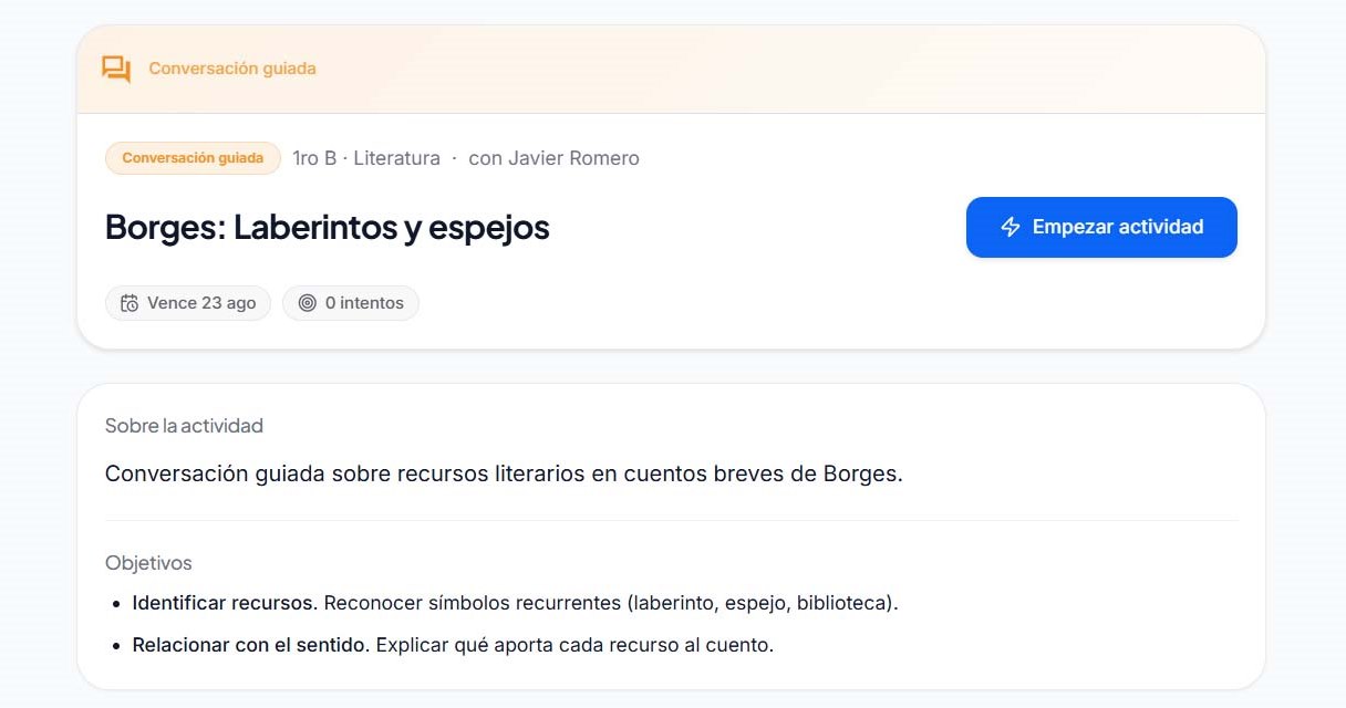 Actividad de RVD.AI con su propósito y objetivos claros para el alumno