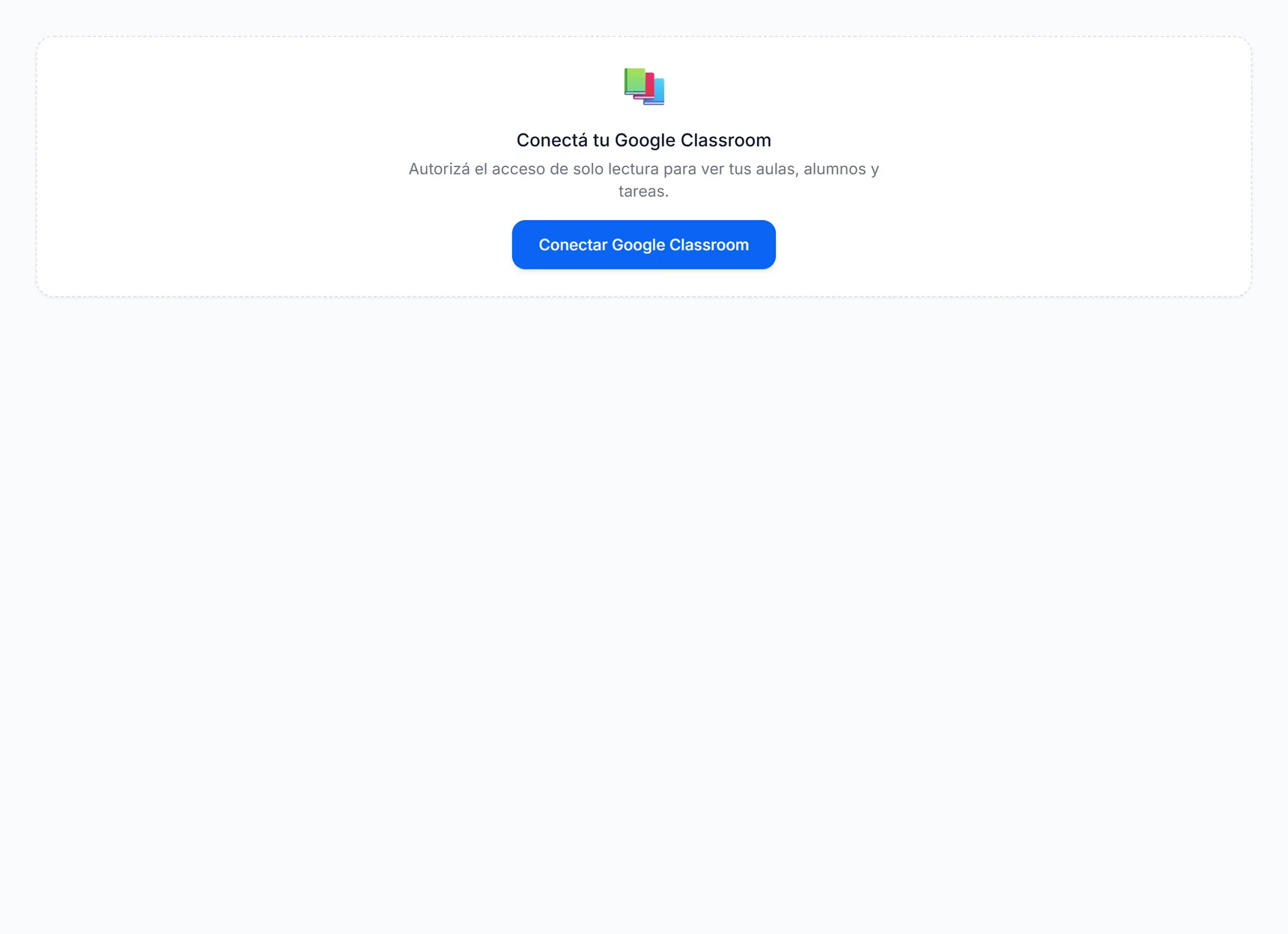Pantalla de integraciones del colegio con la invitación a conectar Google Classroom en modo de solo lectura